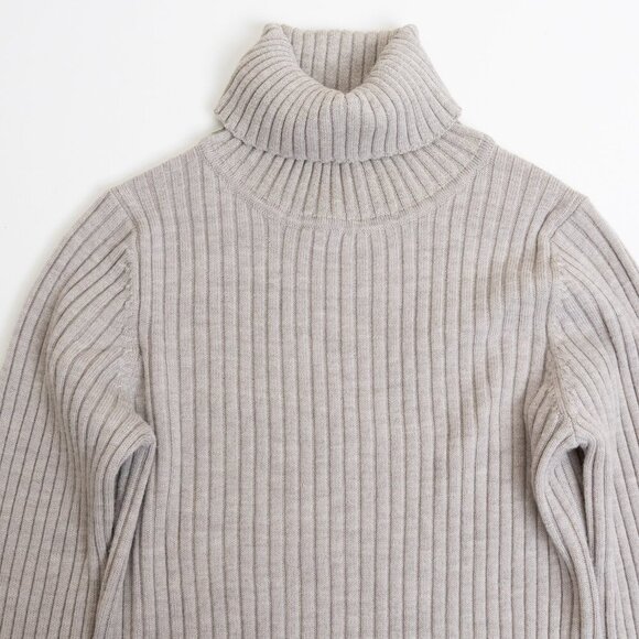 MUJI Neutral Washable Wool Turtleneck Ribbed Knit Sweater Beige Small - Picture 5 of 10